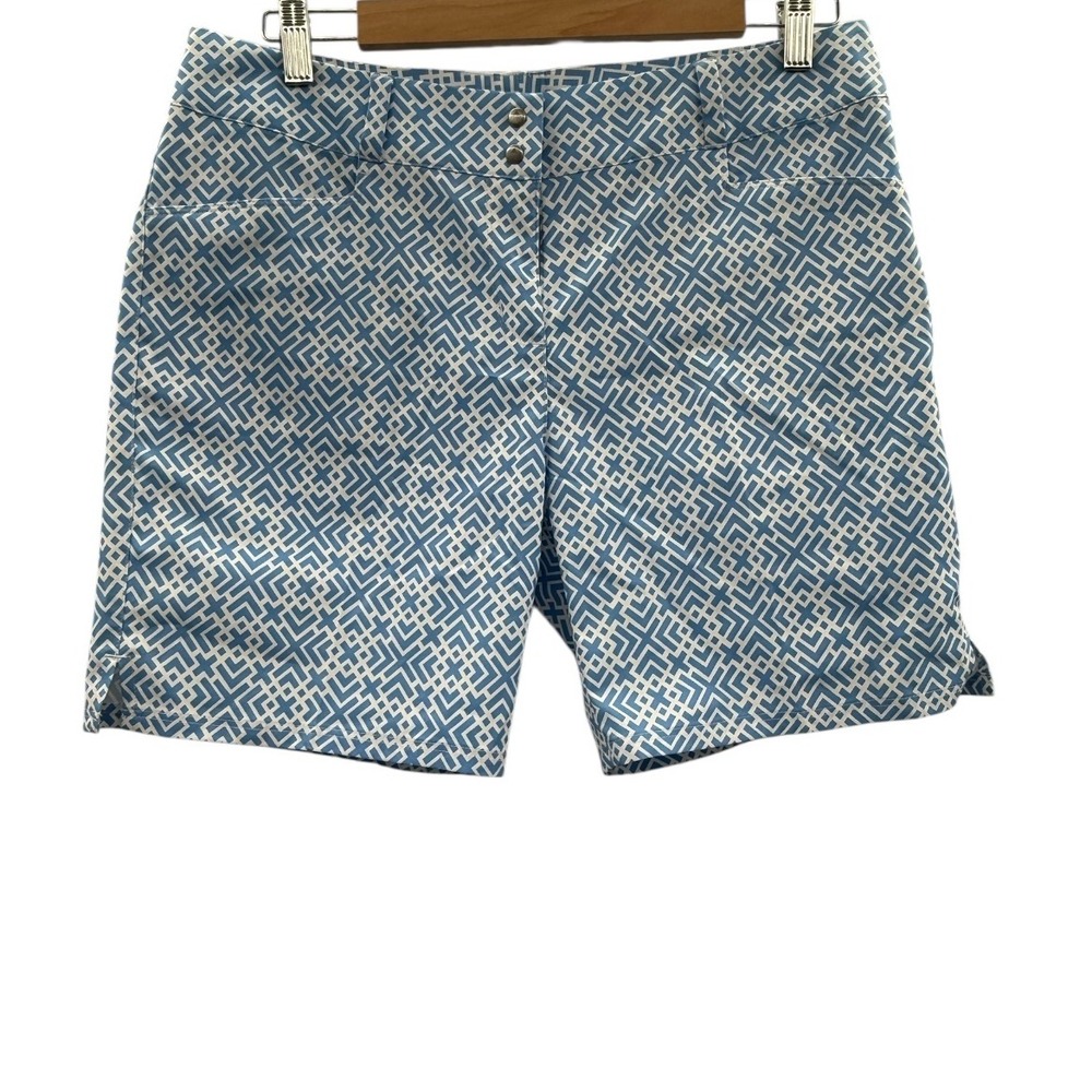 Adidas NWT 7" Golf Shorts Size 8 Blue White Geometric Print Stretch Active